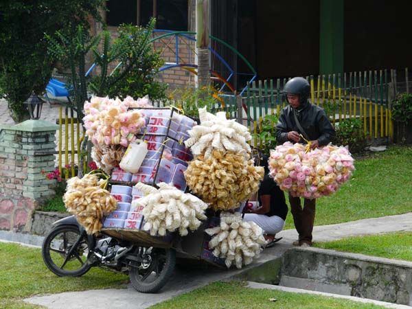 Selling shrimp crackers and the like at Samosir Island, Lake Toba