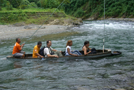 Crossing the Bohorok river at Bukit Lawang